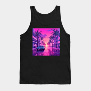 Vaporwave Retrowave Synthwave Vintage Sunset - Palm Trees - City - Retro Car Tank Top